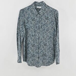 Equipment Femme Button Front Top Womens Size M Blue Leopard Long Sleeve Blouse
